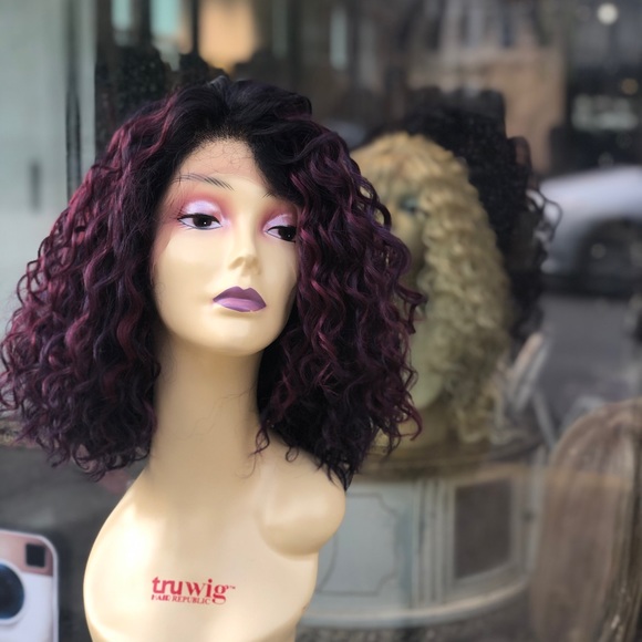 Short spiral curly bob Lacefront wig 2020 purple